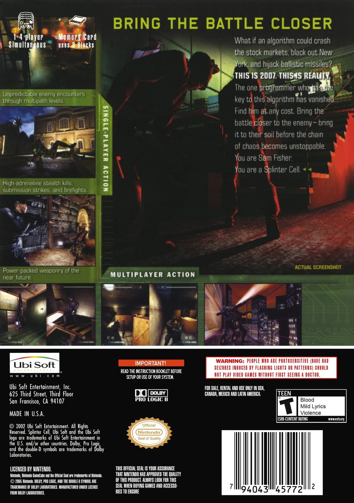 
Tom Clancy's Splinter Cell: Chaos Theory | GameCube | back cover 1