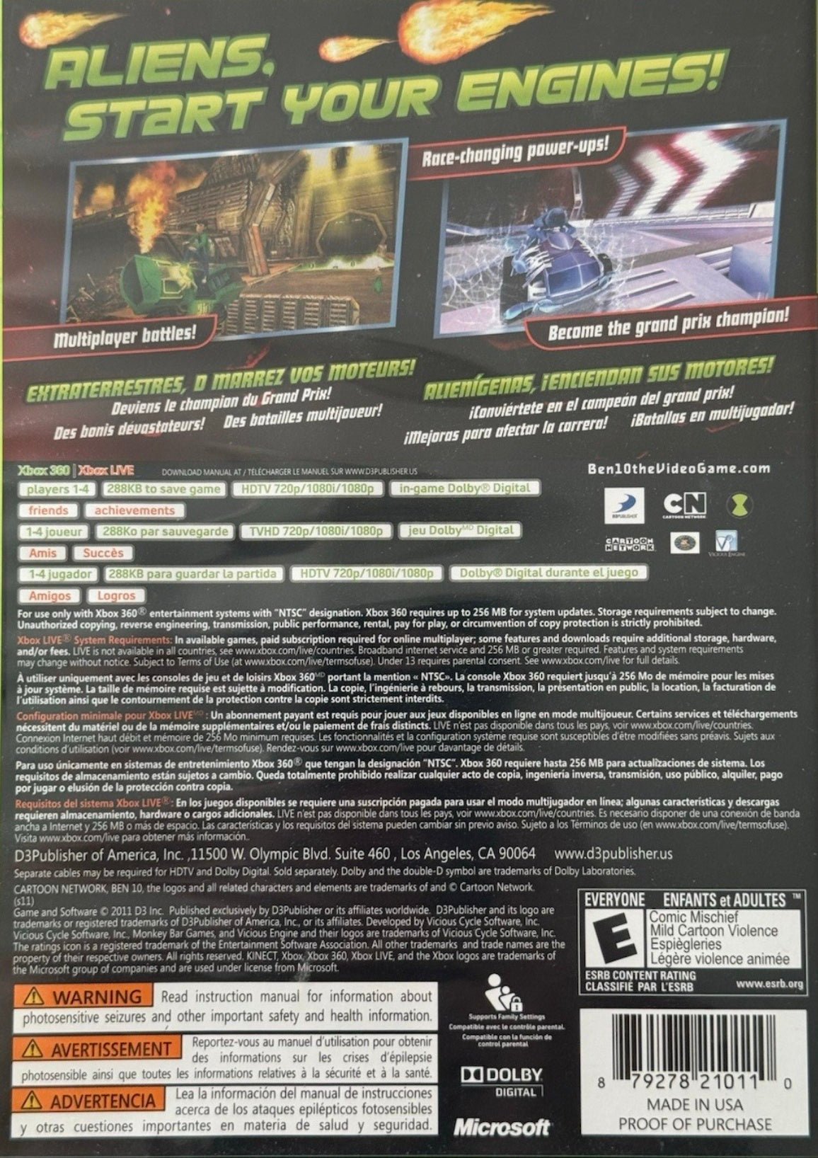 
Ben 10: Galactic Racing | Xbox 360 | back cover 1 | Region: North America | Source: LaunchBox