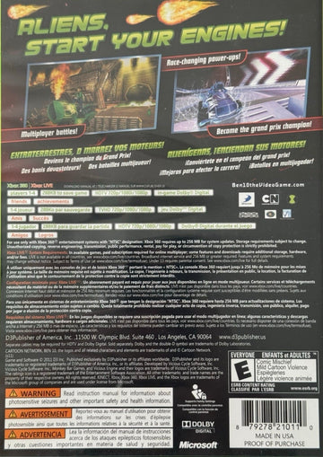 
Ben 10: Galactic Racing | Xbox 360 | back cover 1 | Region: North America | Source: LaunchBox