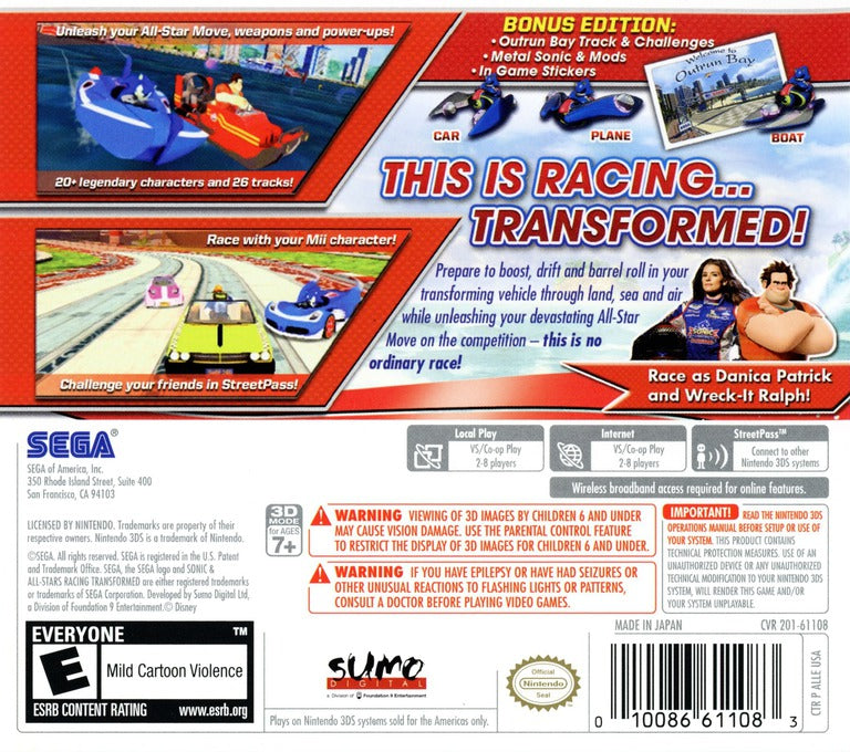 
Sonic & All-Stars Racing: Transformed | Nintendo 3DS | back cover 1