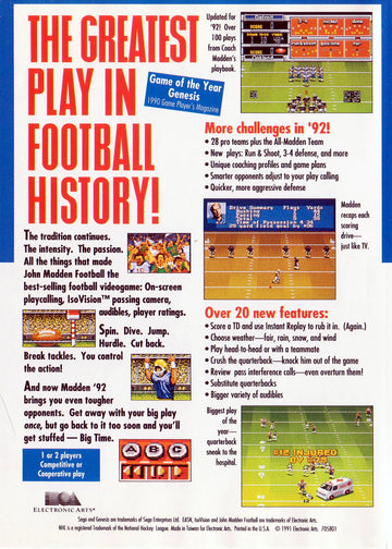 
John Madden Football '92 | Genesis | back cover 1