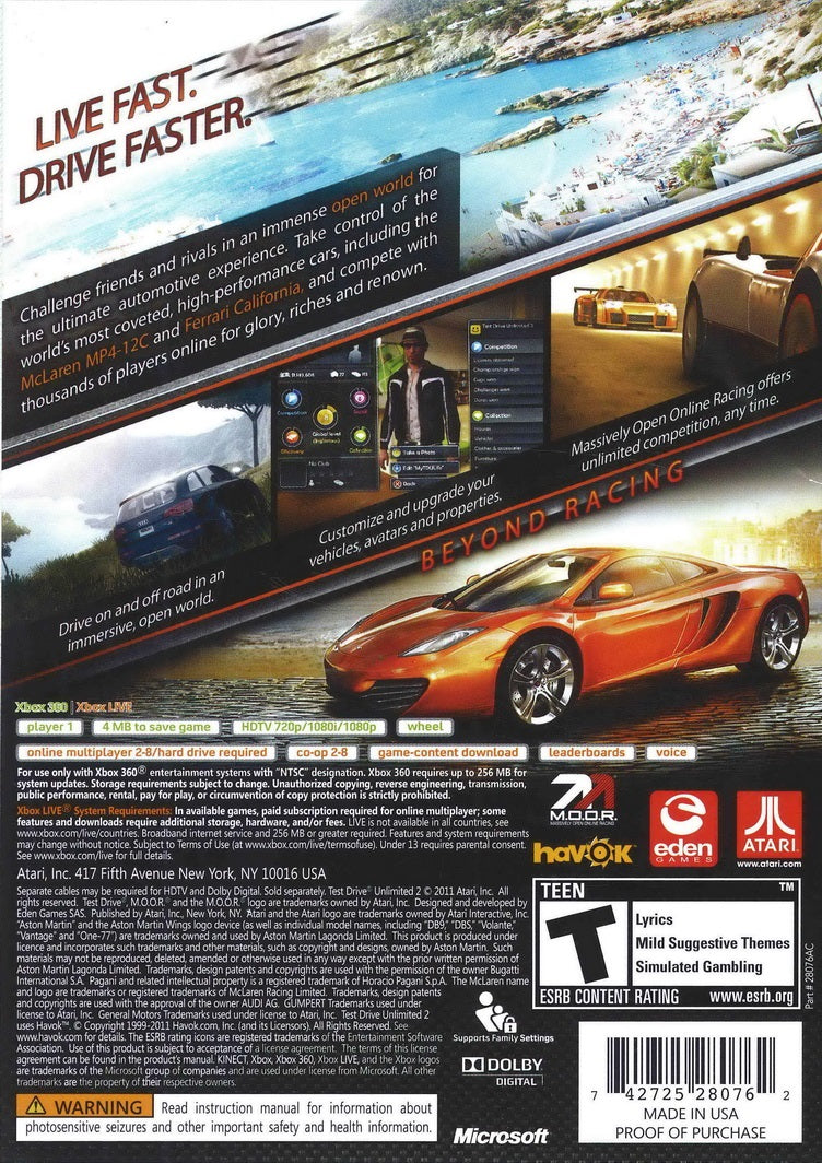
Test Drive Unlimited 2 | Xbox 360 | back cover 1