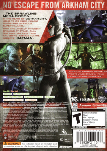 
Batman: Arkham City | Xbox 360 | back cover 1 | Region: North America | Source: LaunchBox