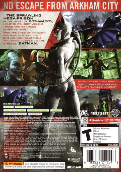 
Batman: Arkham City | Xbox 360 | back cover 1 | Region: North America | Source: LaunchBox