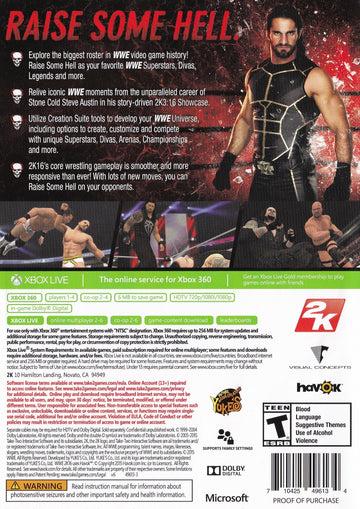 
WWE 2K16 | Xbox 360 | back cover 1 | Region: North America | Source: LaunchBox