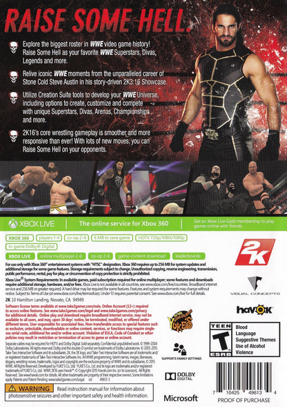 
WWE 2K16 | Xbox 360 | back cover 1 | Region: North America | Source: LaunchBox