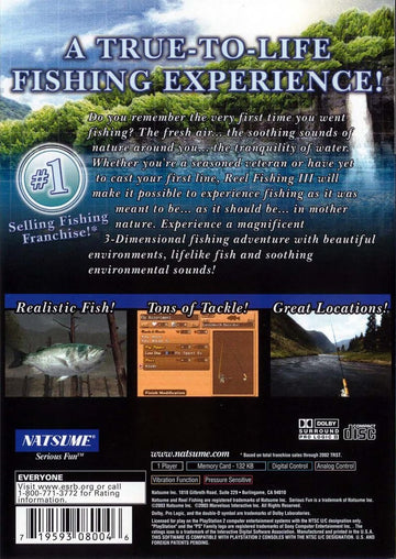 
Reel Fishing III | PlayStation 2 | back cover 1 | Region: North America | Source: LaunchBox