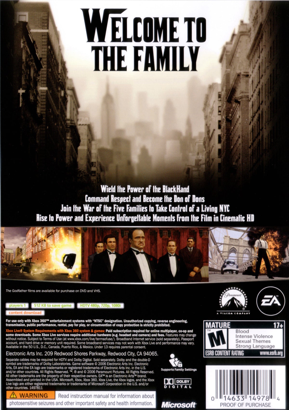 
The Godfather: The Game | Xbox 360 | back cover 1 | Region: North America | Source: LaunchBox