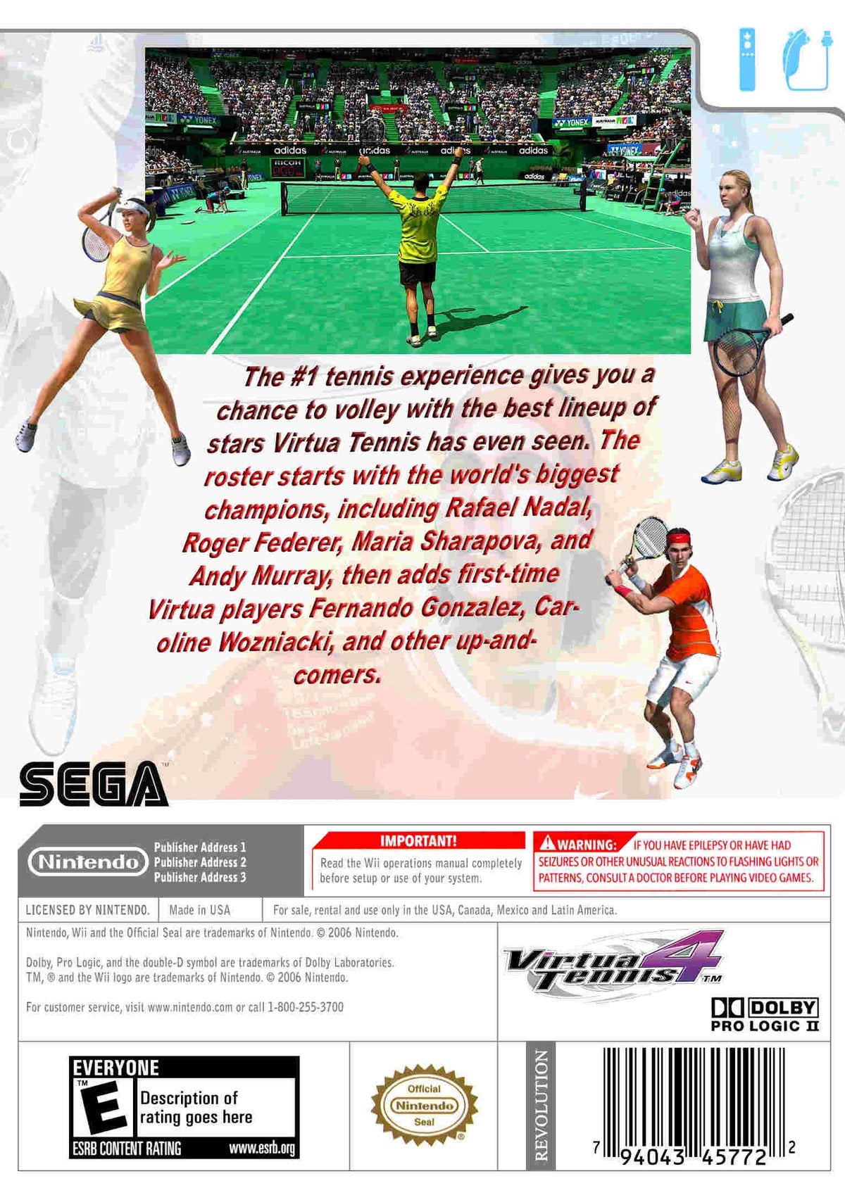 
Virtua Tennis 4 | Wii | back cover 1