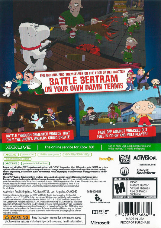 
Family Guy: Back to the Multiverse | Xbox 360 | back cover 1 | Region: North America | Source: LaunchBox