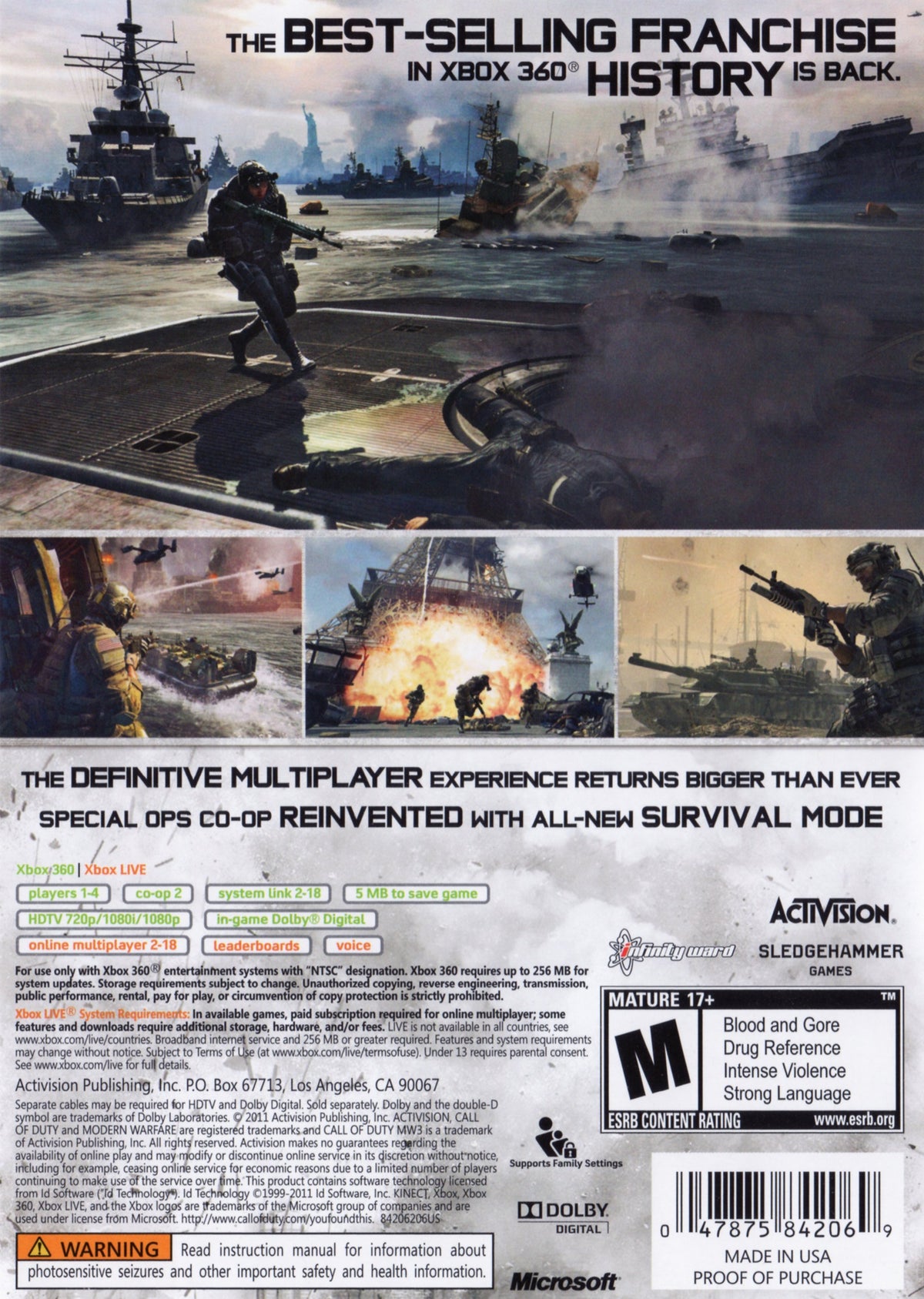 Call of Duty: Modern Warfare 3 | Xbox 360 | back cover 1 | Region: North America | Source: LaunchBox