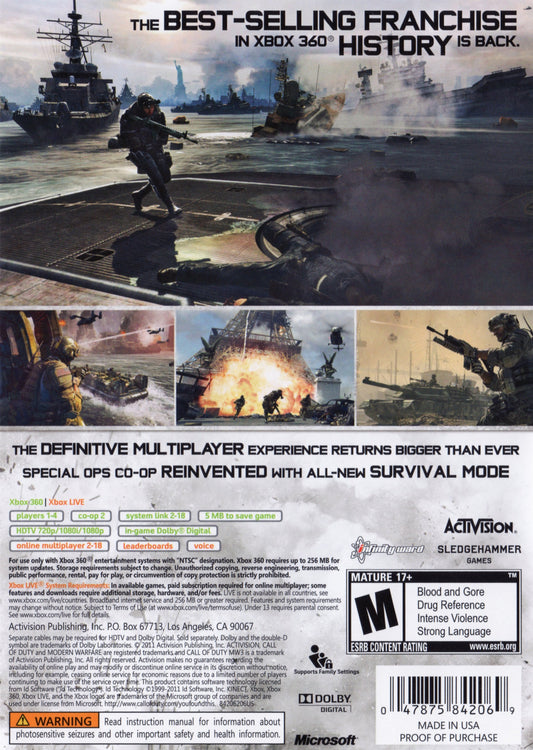 Call of Duty: Modern Warfare 3 | Xbox 360 | back cover 1 | region=North America | launchbox-0c3a86d05289 | source=LaunchBox
