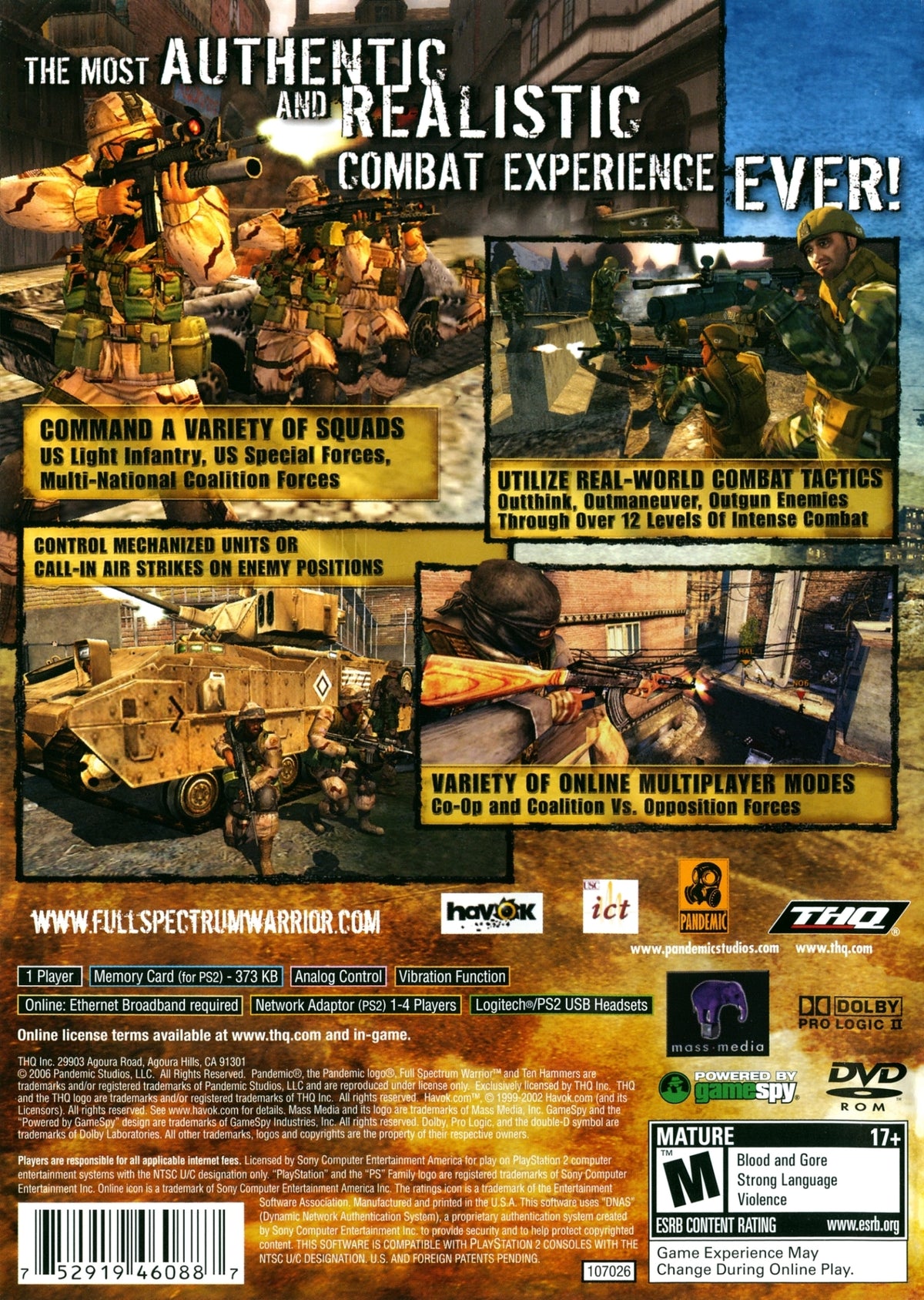 
Full Spectrum Warrior: Ten Hammers | PlayStation 2 | back cover 1