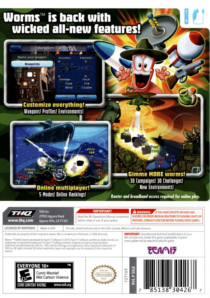 
Worms: Battle Islands | Wii | back cover 1 | Region: North America | Source: LaunchBox