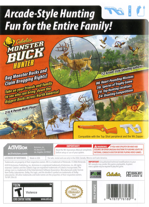 
Cabela's Monster Buck Hunter | Wii | back cover 1
