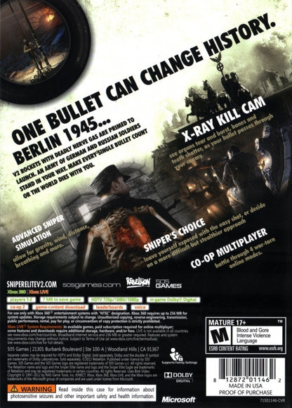 
Sniper Elite V2 | Xbox 360 | back cover 1 | Region: North America | Source: LaunchBox