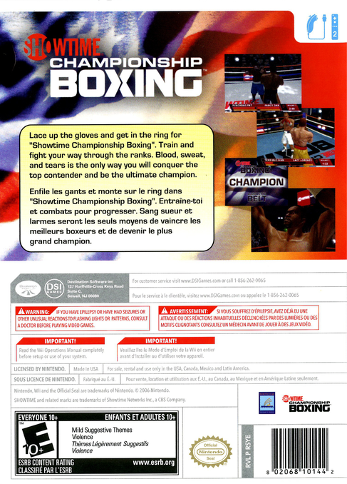 
Showtime Championship Boxing | Wii | back cover 1 | Region: North America | Source: LaunchBox