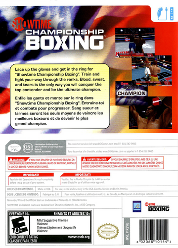 
Showtime Championship Boxing | Wii | back cover 1 | Region: North America | Source: LaunchBox