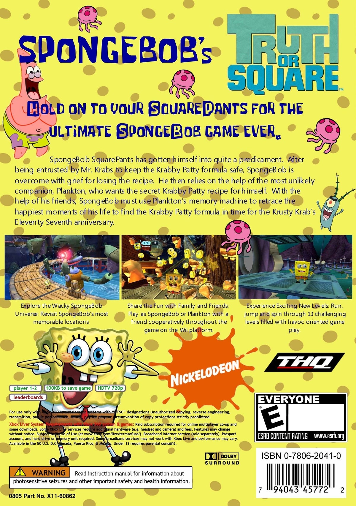 
SpongeBob's Truth or Square | Xbox 360 | back cover 1