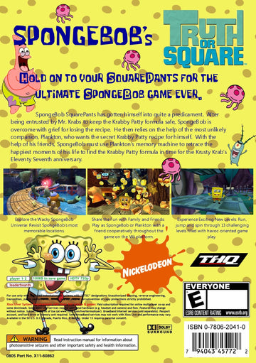 
SpongeBob's Truth or Square | Xbox 360 | back cover 1