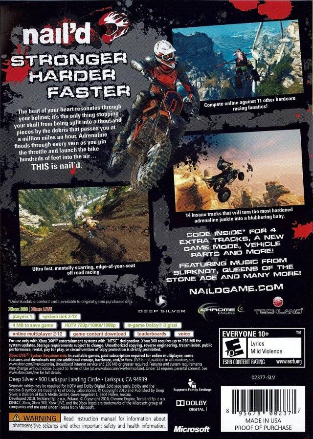 nail'd | Xbox 360 | back cover 1
