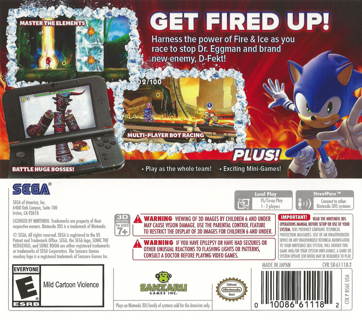 Sonic Boom: Fire & Ice | Nintendo 3DS | back cover 1