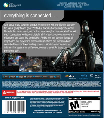 
Watch_Dogs | PlayStation 4 | back cover 1 | Region: North America | Source: LaunchBox