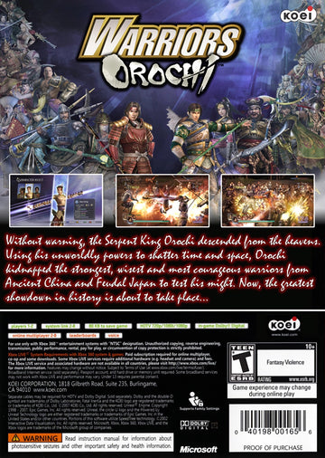 
Warriors Orochi | Xbox 360 | back cover 1