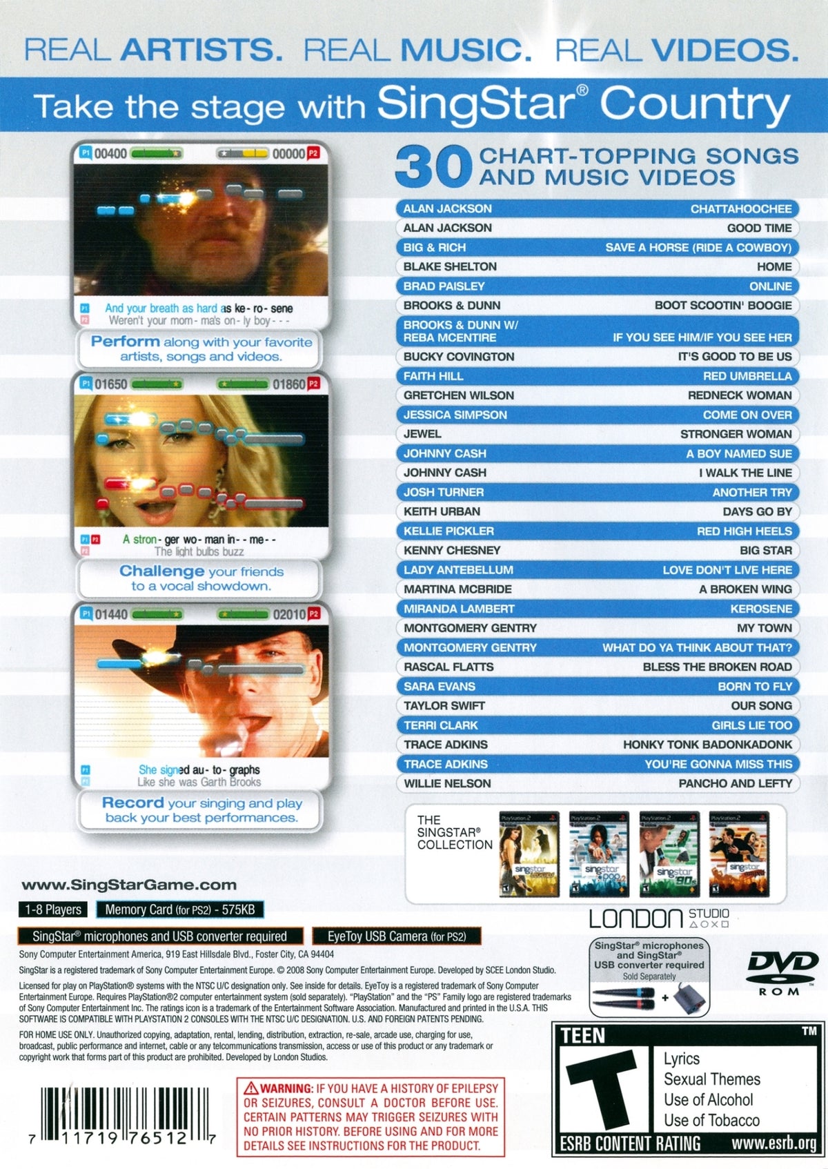 SingStar: Country | PlayStation 2 | back cover 1 | Region: North America | Source: LaunchBox