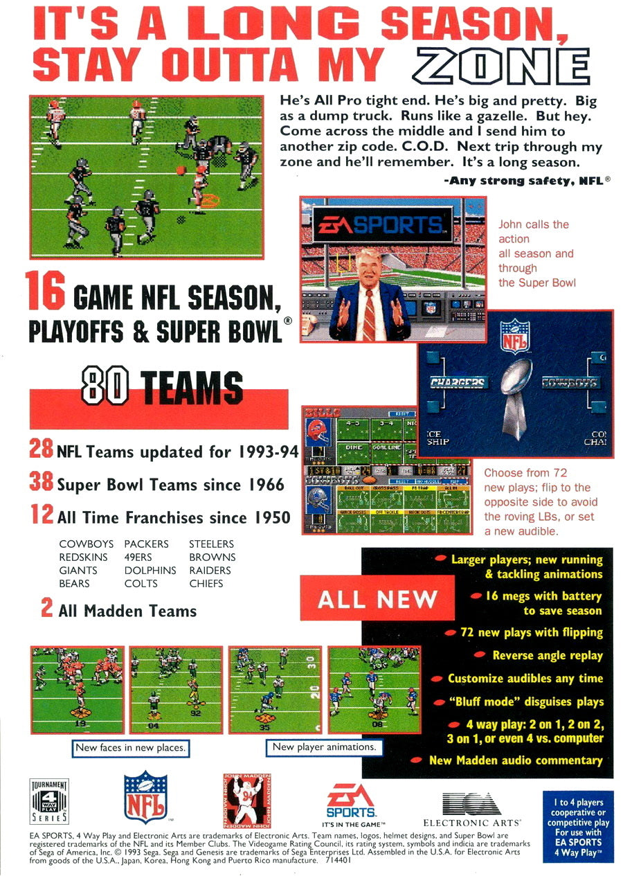 
Madden NFL '94 | Genesis | back cover 1