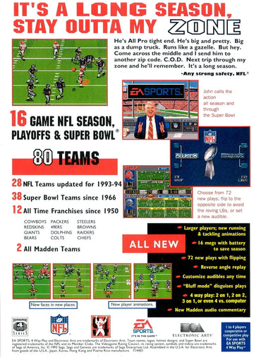 
Madden NFL '94 | Genesis | back cover 1