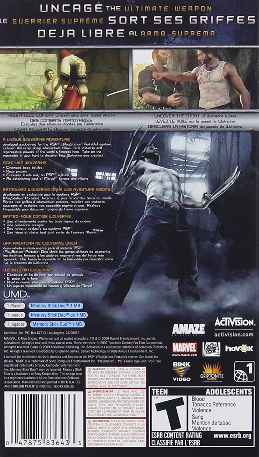 X-Men Origins: Wolverine | PSP | back cover 1 | Region: North America | Source: LaunchBox