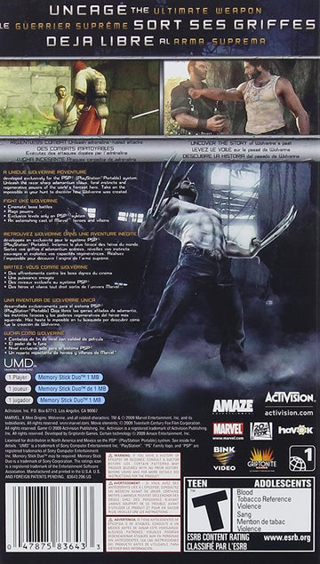
X-Men Origins: Wolverine | PSP | back cover 1 | Region: North America | Source: LaunchBox