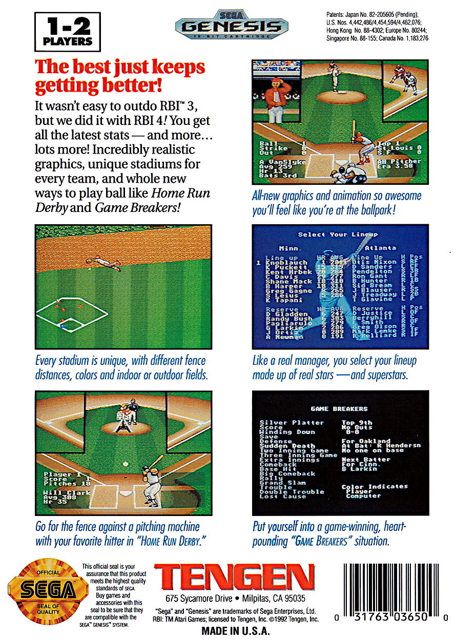 
R.B.I. Baseball 4 | Genesis | back cover 1