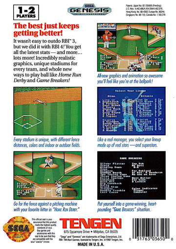 
R.B.I. Baseball 4 | Genesis | back cover 1