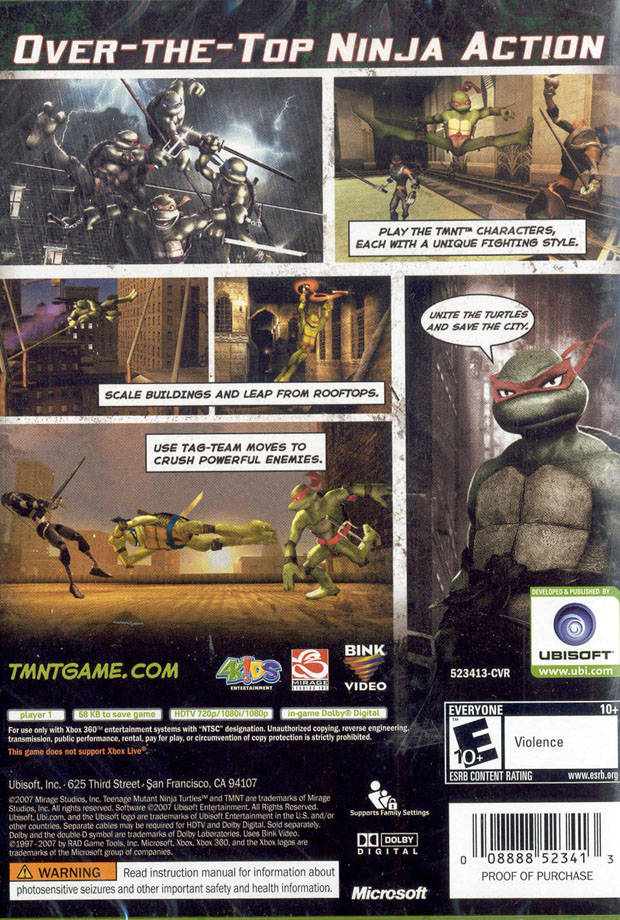 TMNT | Xbox 360 | back cover 1 | Region: North America | Source: LaunchBox