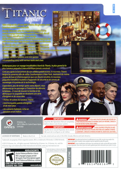 
Titanic Mystery | Wii | back cover 1 | Region: North America | Source: LaunchBox