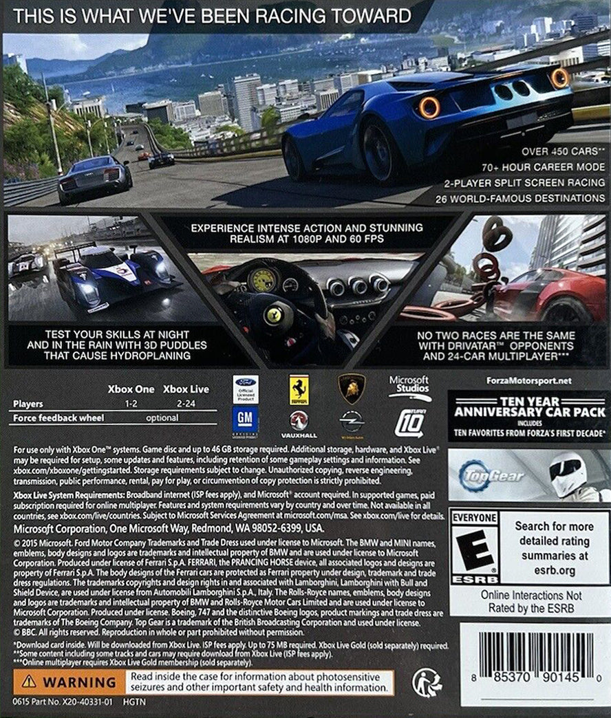 
Forza Motorsport 6 | Xbox One | back cover 1 | Region: North America | Source: LaunchBox