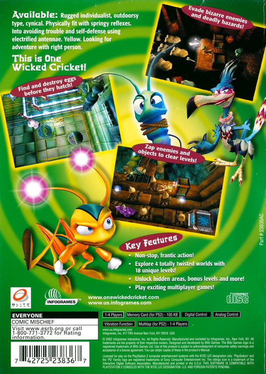 
Zapper: One Wicked Cricket! | PlayStation 2 | back cover 1 | Region: North America | Source: LaunchBox