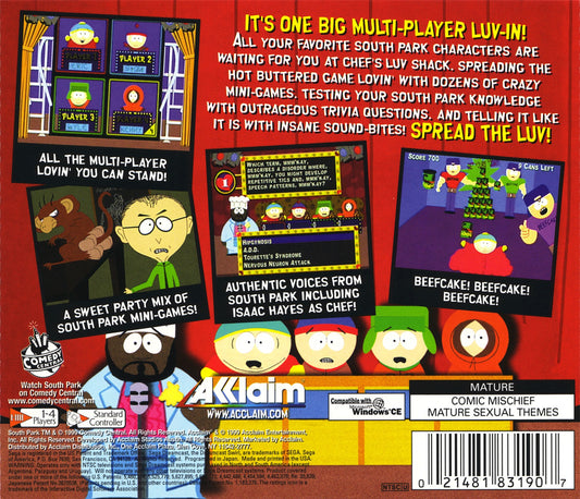 South Park: Chef's Luv Shack | Dreamcast | back cover 1 | region=North America | launchbox-fb21508bab10 | source=LaunchBox