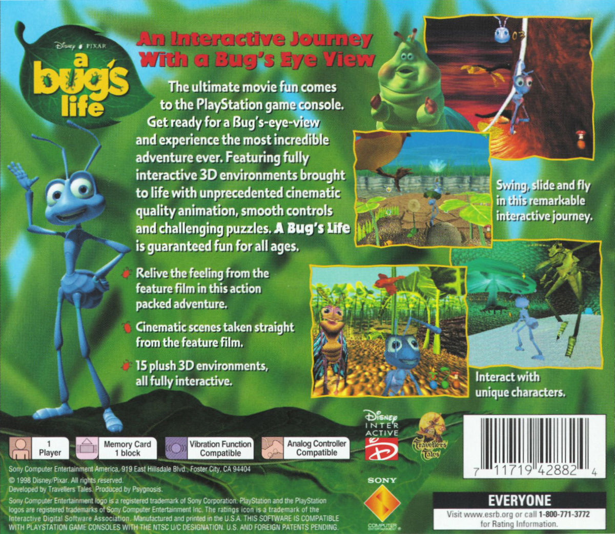 
Disney•Pixar A Bug's Life | PlayStation | back cover 1 | Region: North America | Source: LaunchBox