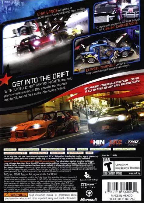 
Juiced 2: Hot Import Nights | Xbox 360 | back cover 1 | Region: North America | Source: LaunchBox