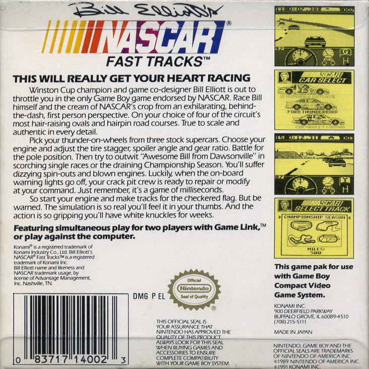Bill Elliott's NASCAR Fast Tracks | Game Boy | back cover 1