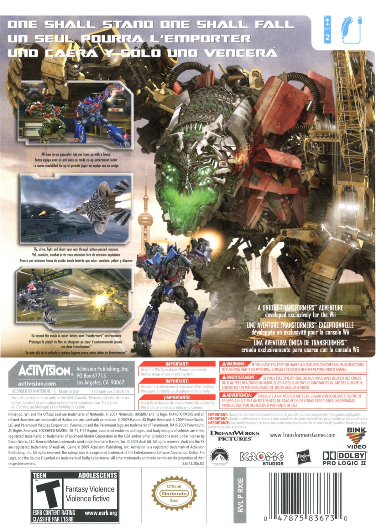 
Transformers: Revenge of the Fallen | Wii | back cover 1