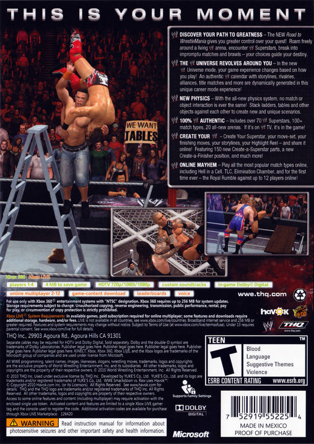 WWE Smackdown vs. Raw 2011 | Xbox 360 | back cover 1 | Region: North America | Source: LaunchBox
