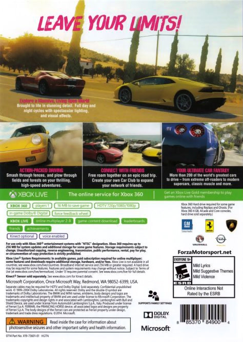 Forza Horizon 2 | Xbox 360 | back cover 1