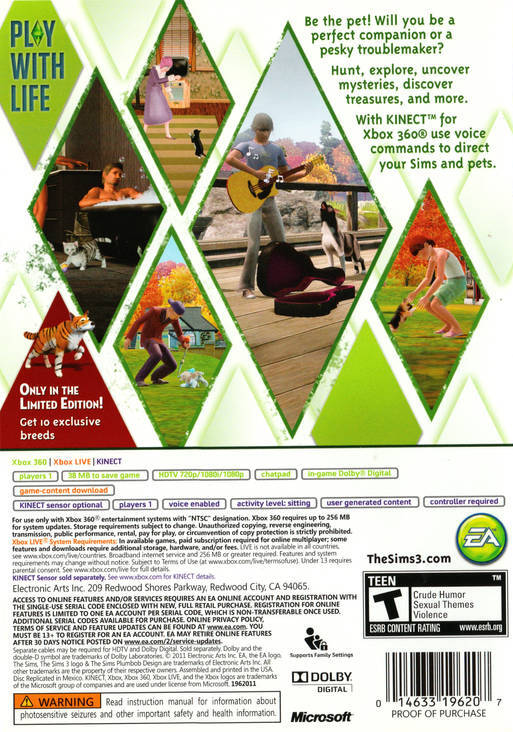 
The Sims 3: Pets | Xbox 360 | back cover 1