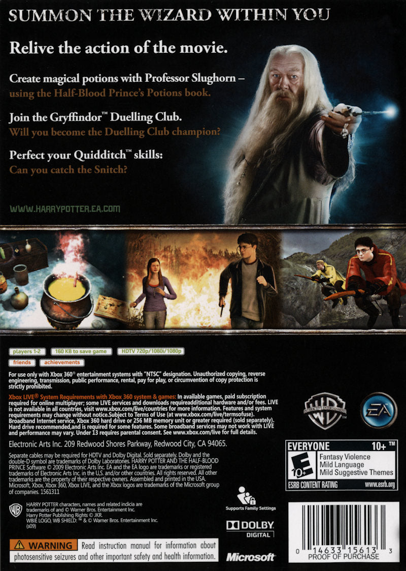 Harry Potter and the Half-Blood Prince | Xbox 360 | back cover 1 | Region: North America | Source: LaunchBox