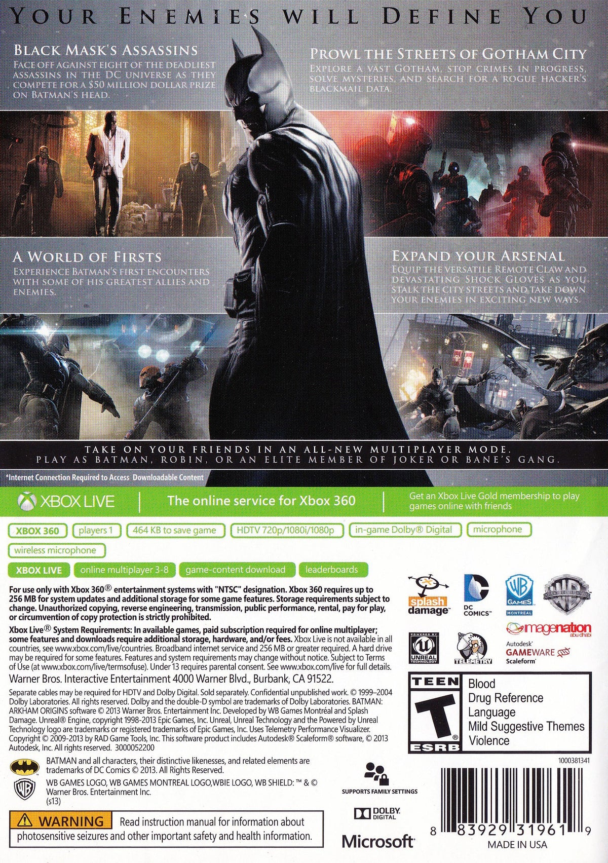 
Batman: Arkham Origins | Xbox 360 | back cover 1