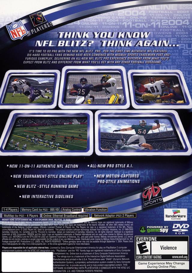NFL Blitz Pro | PlayStation 2 | back cover 1 | Region: North America | Source: LaunchBox